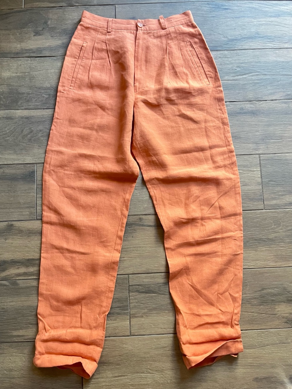 Philippe Adec Orange 100% Linen Pants Size 2